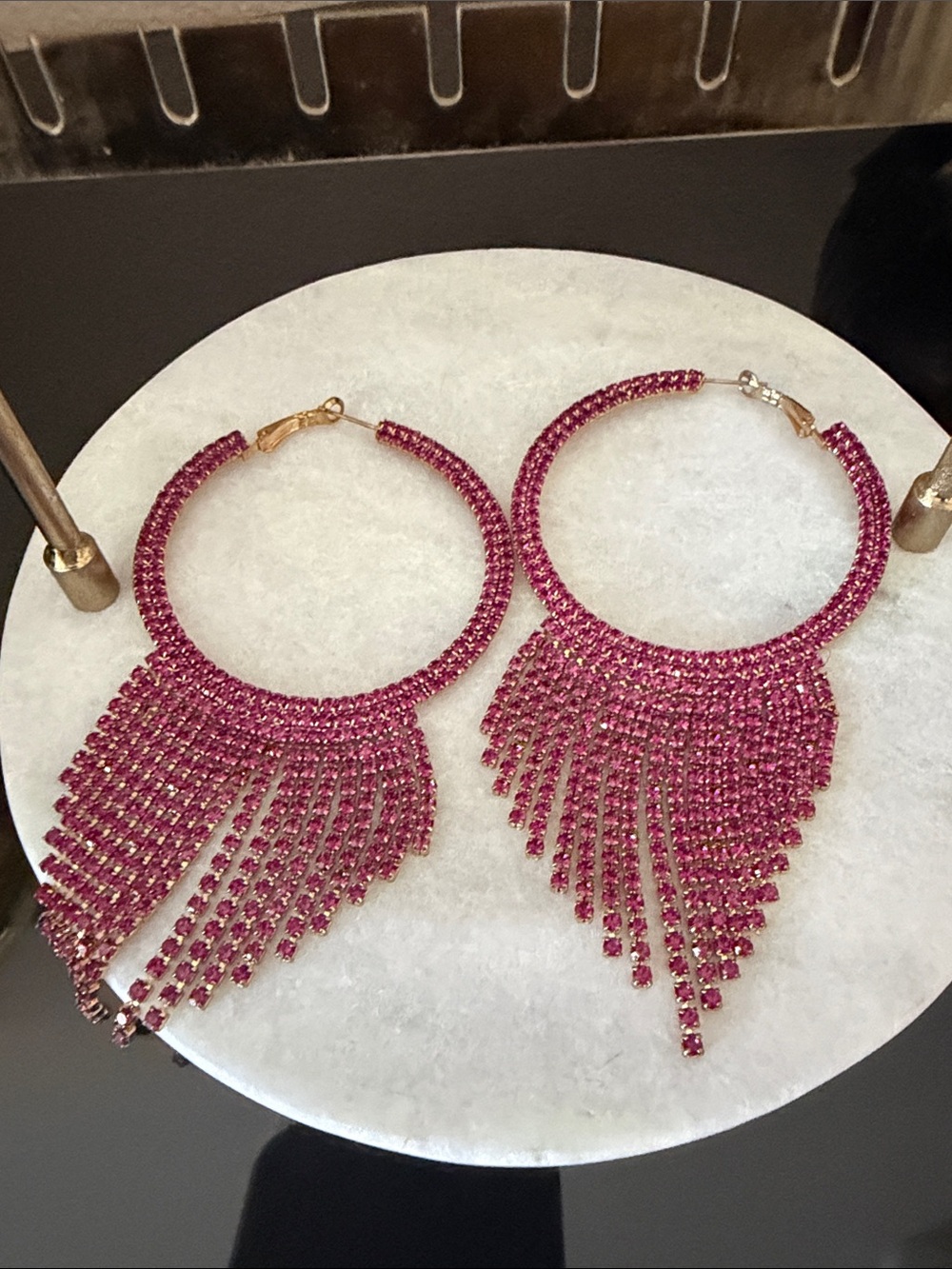Fuchsia Crystal Fringe Hoop Earrings - Women Jewelry